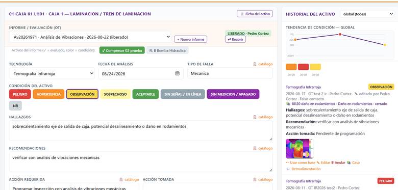 Editor de evaluaciones e historial